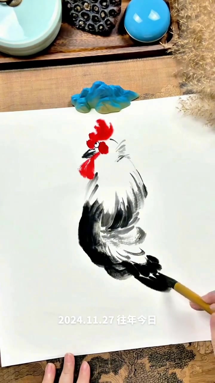 鸿运当头，国画写意鸡冠花大公鸡极简画法教程