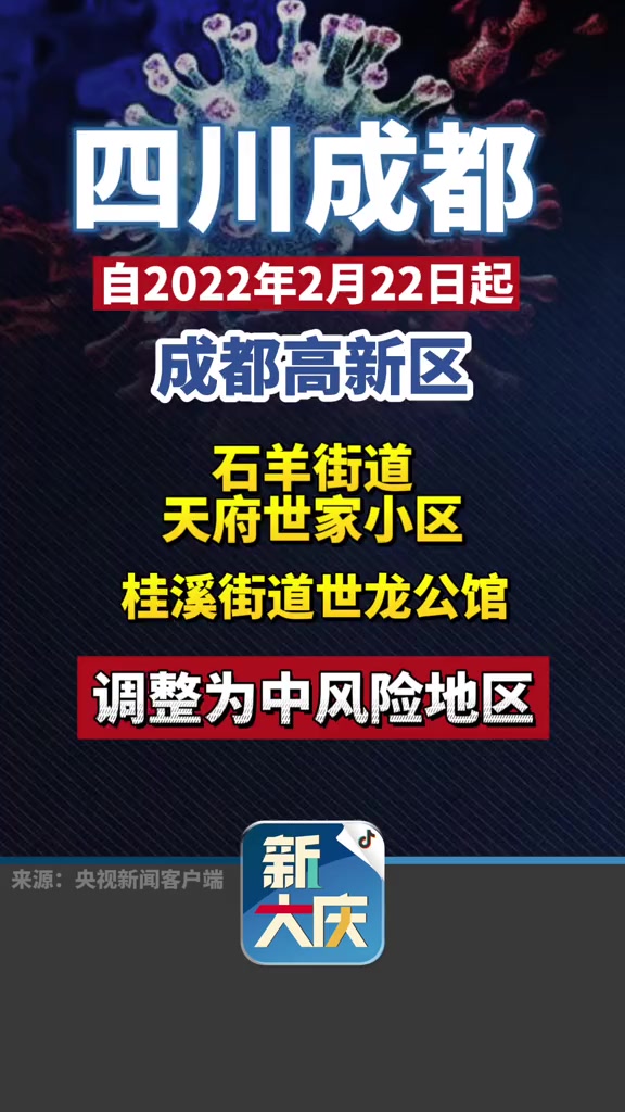 自2022年2月22日起,四川成都高新区两地调整为中风险地区.四川 疫情