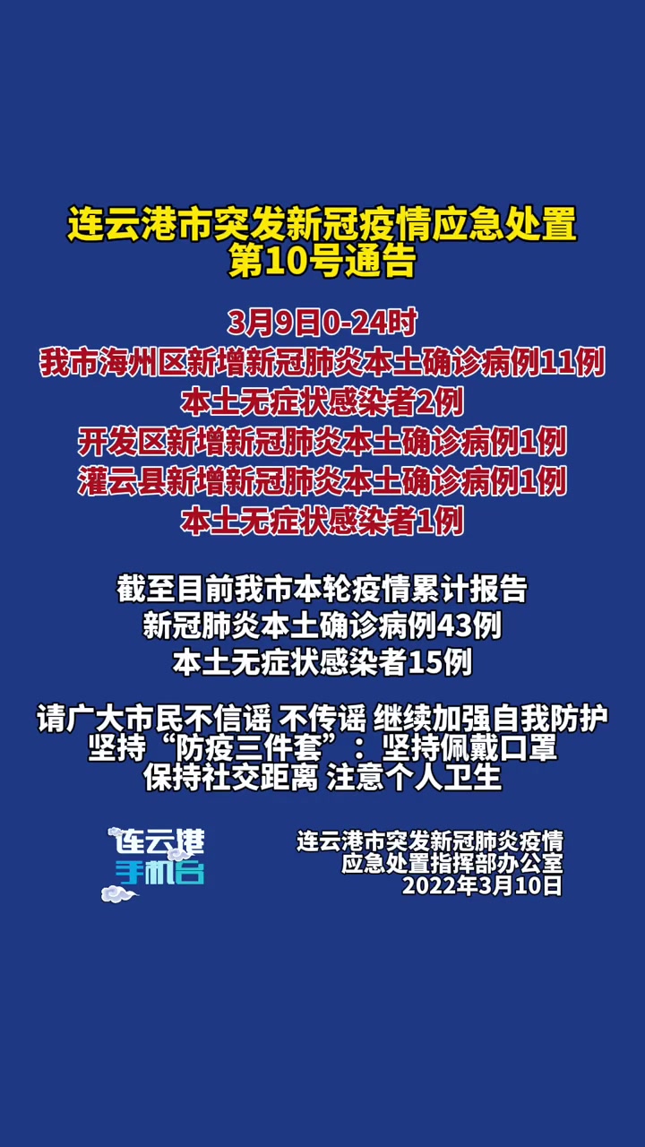 连云港市突发新冠疫情应急处置第10号通告