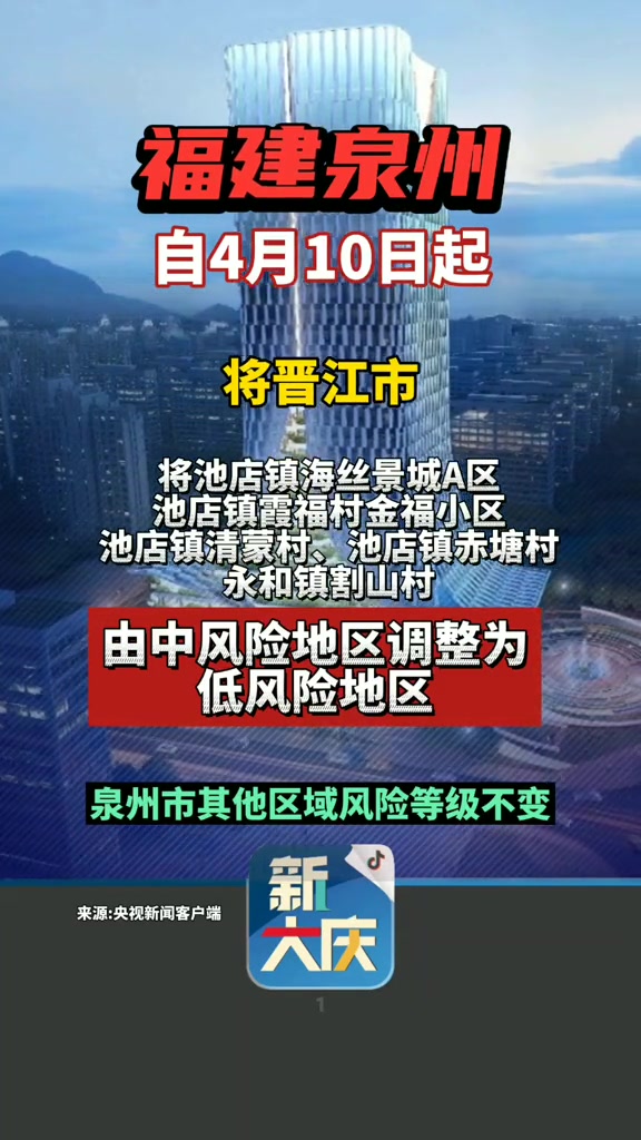 4月10日期福建泉州一批中高风险地区风险等级有变化福建泉州疫情低