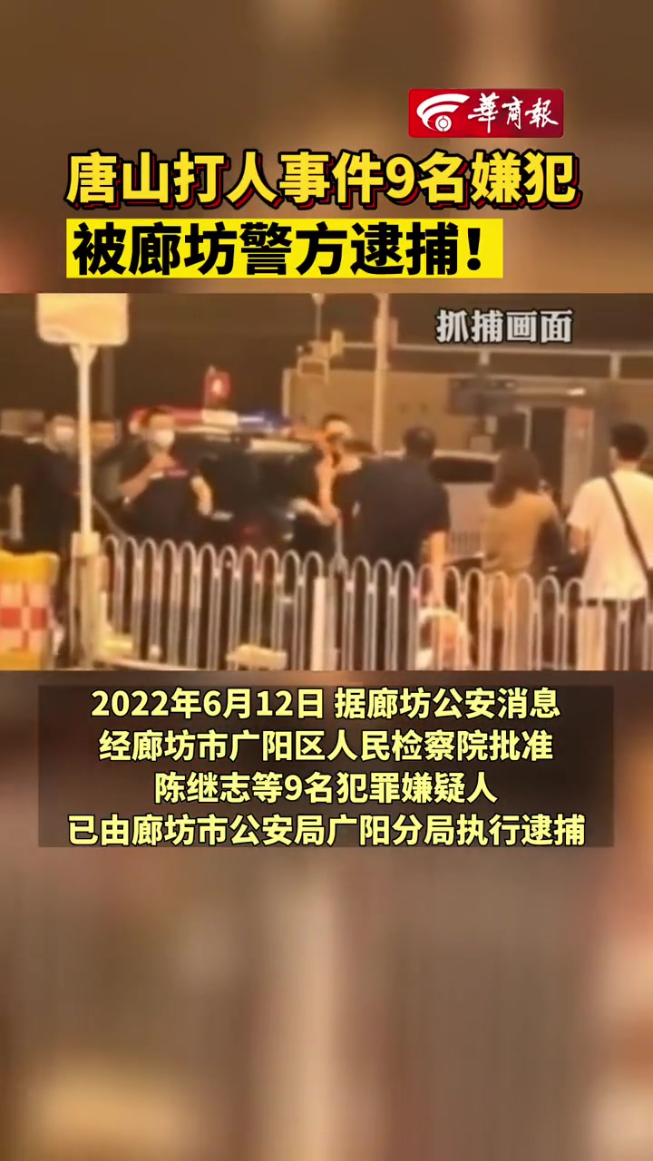 唐山打人事件9名嫌犯被廊坊警方逮捕