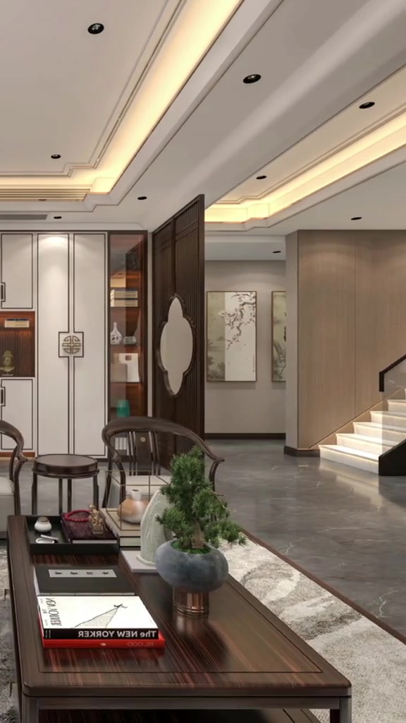 新中式客厅装修风格设计 别墅设计 自建房 新中式 客厅