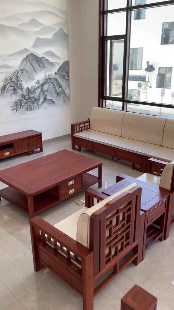 老料红豆杉沙发 家具入户实拍 家具工厂 榫卯结构-度小视