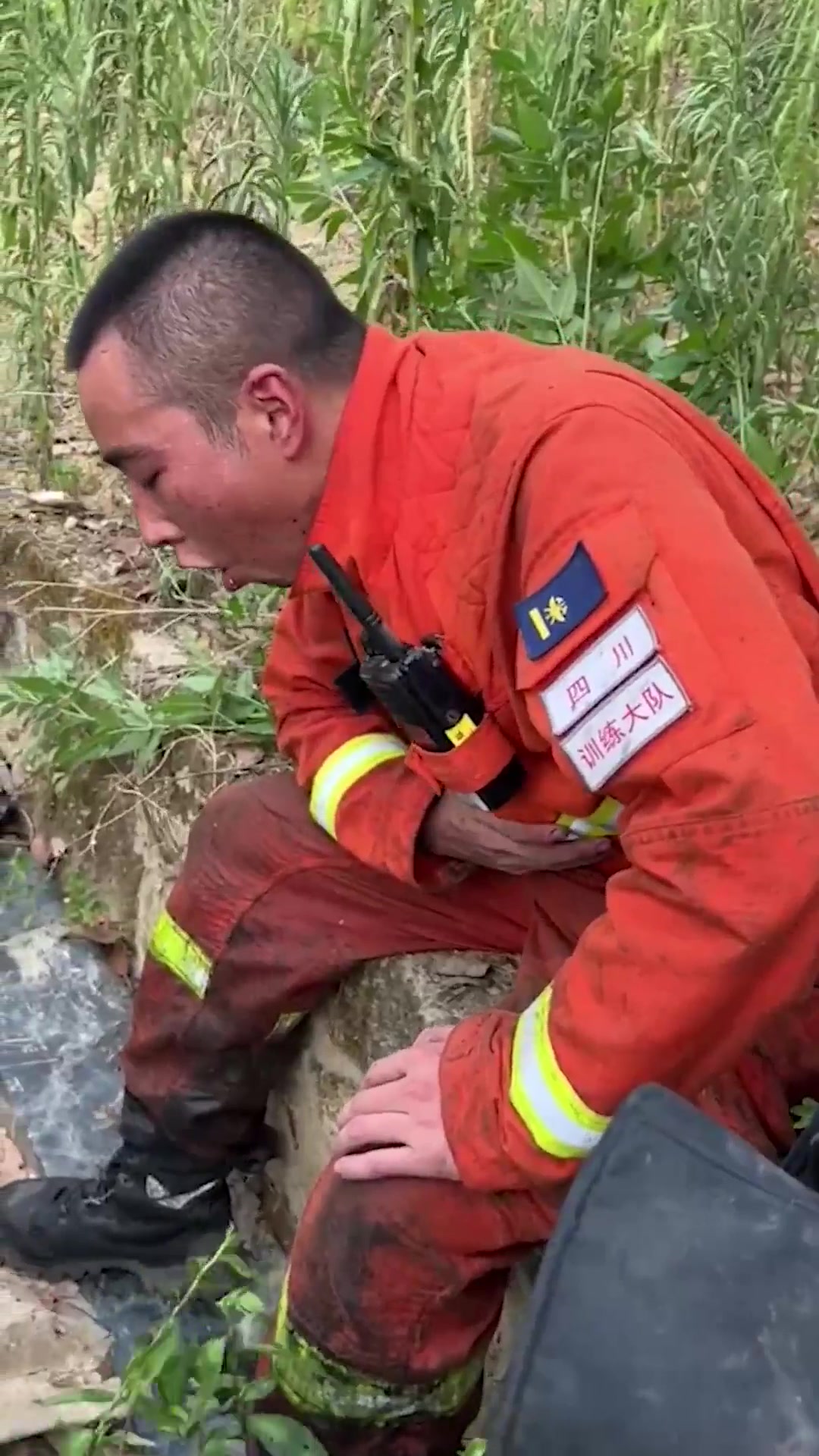 近日,四川泸县,消防员在41℃高温下灭火战斗.