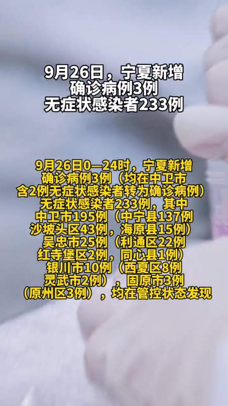 9月26日宁夏新增确诊病例3例无症状感染者233例
