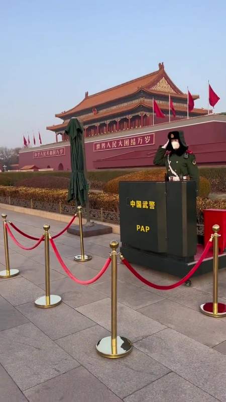 小朋友向站岗武警敬礼收到武警叔叔的回礼-度小视