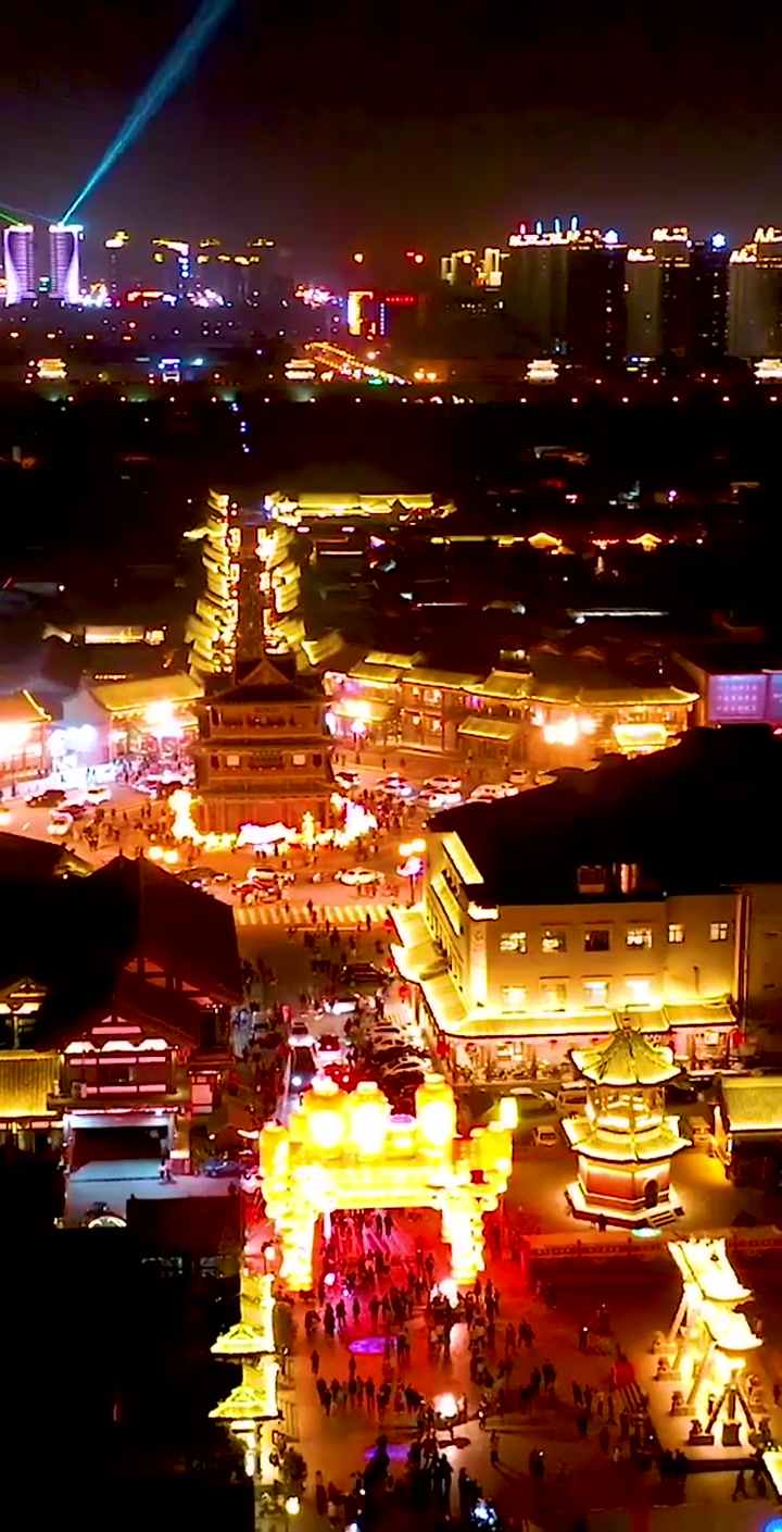 大同不夜城高清视频,观古城,赏花灯.