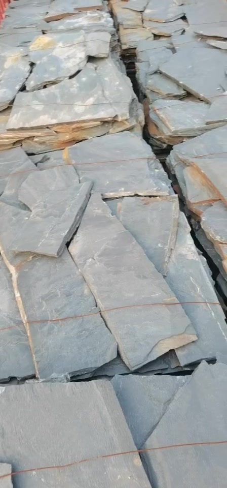 青色园林片石碎拼石 黑色碎拼文化石 青灰色板岩文化石