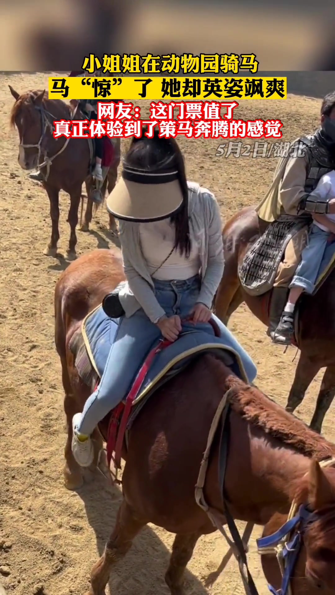 小姐姐在动物园骑马,结果马"惊"了,她却英姿飒爽,网友:这门票值了