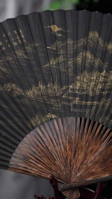 扇子也是有讲究的 棕竹折扇 王星记 黑纸扇-度小视