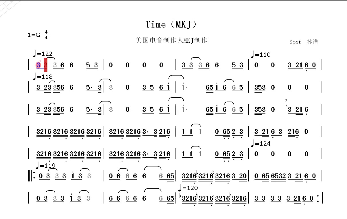 「萨克斯音乐」time(mkj)——动态简谱