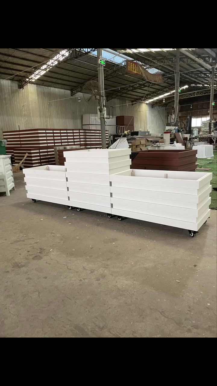 带轮子款白色高低组合花箱分享~ 花箱 专业生产厂家 工厂实拍视频