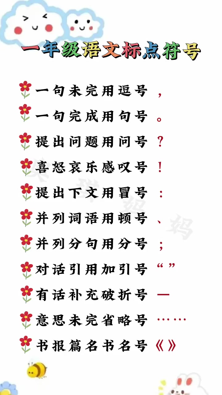 一年级语文标点符号的应用,家长收藏,让孩子记一记吧