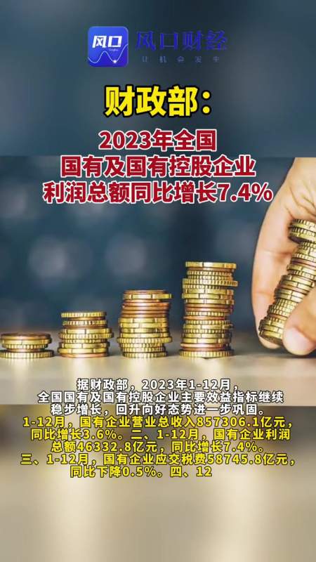 财政部2023年全国国有及国有控股企业利润总额同比增长74财政收入国有
