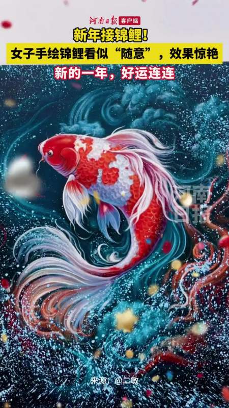 女子手绘锦鲤看似随意效果超惊艳新年接锦鲤年年有余锦鲤好运来