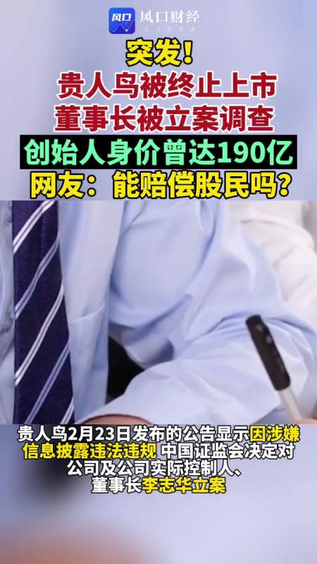 突发贵人鸟被终止上市董事长被立案调查创始人身价曾达190亿网友能
