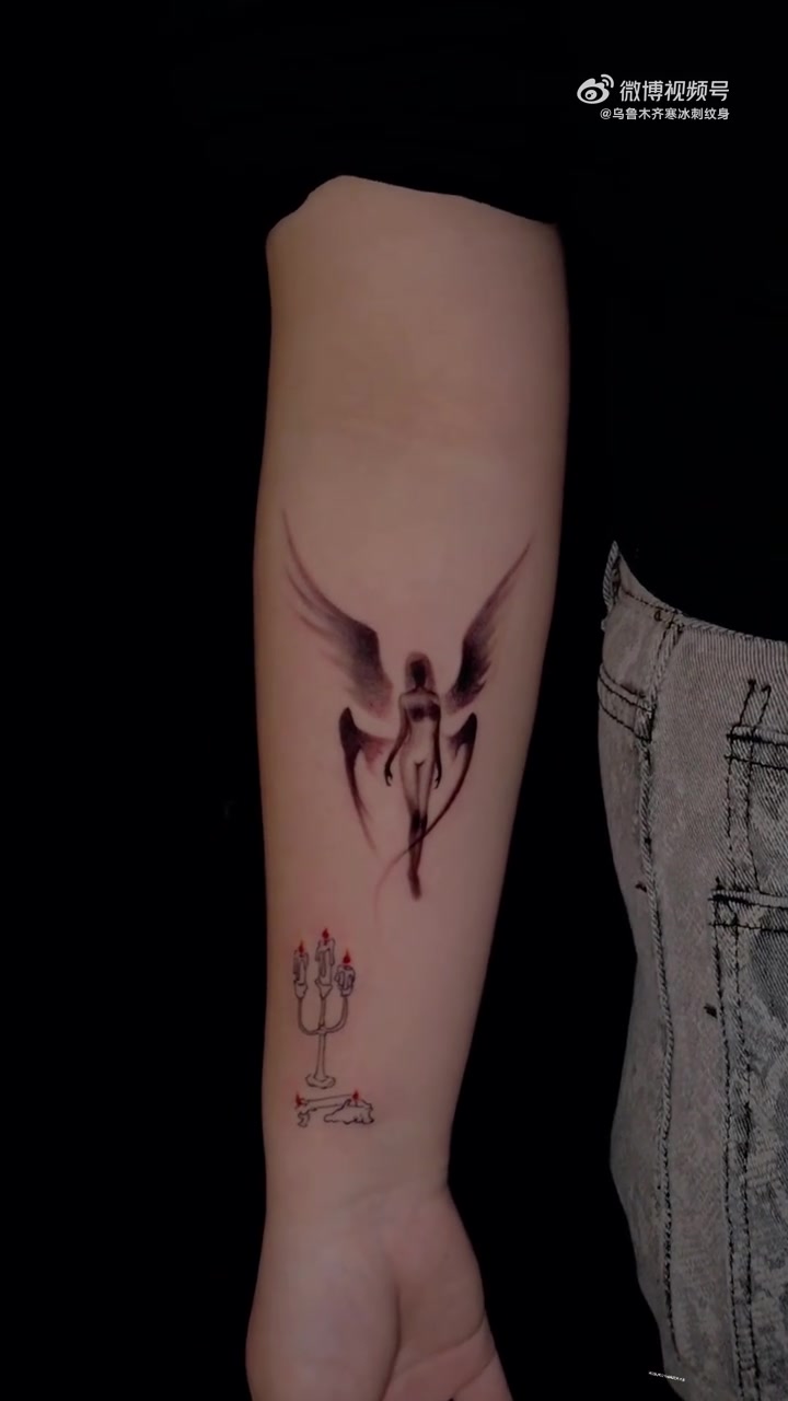 天使纹身 乌鲁木齐纹身 图案图片大全 x光下的天使蜡烛纹身图案图片