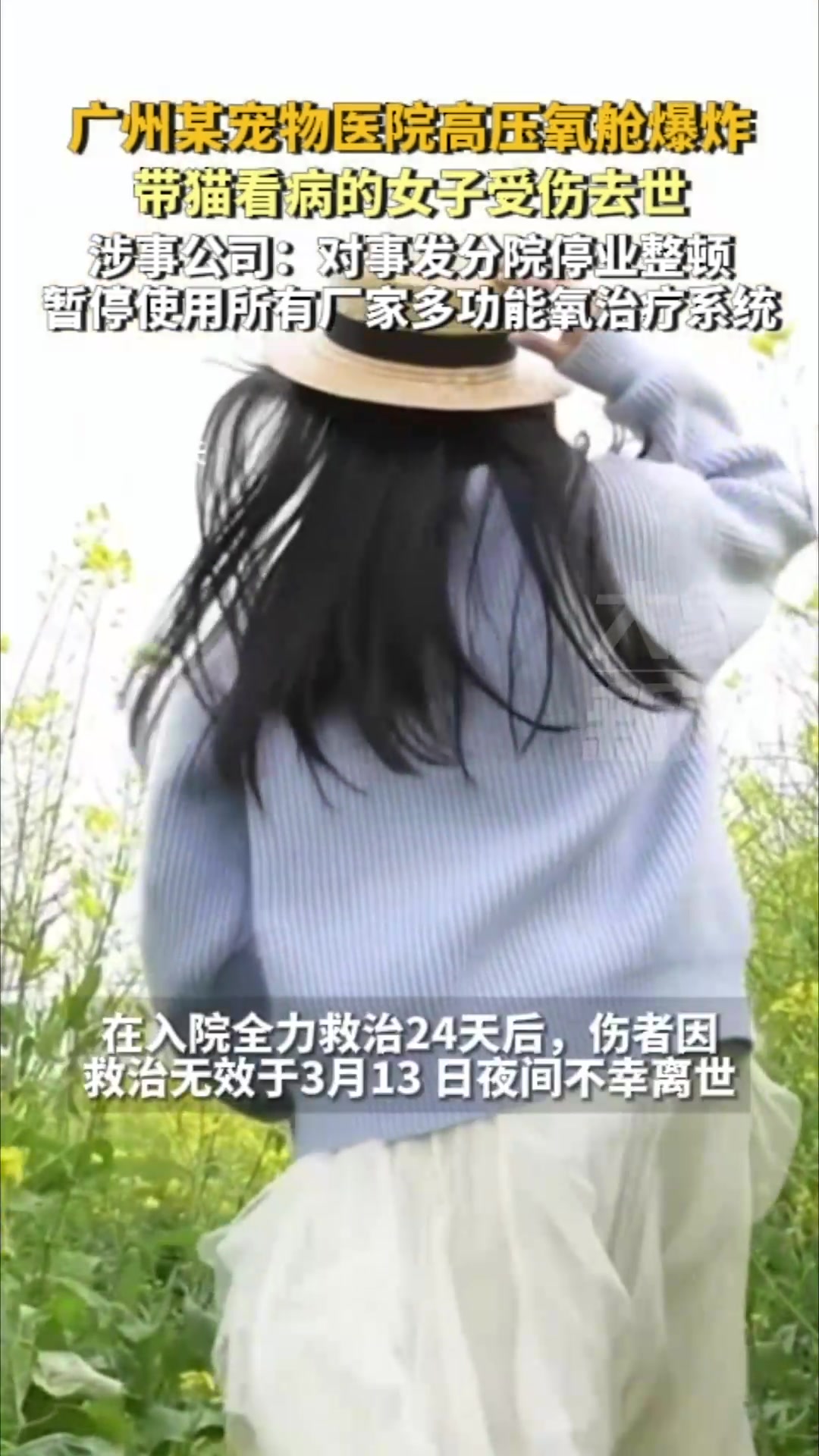 宠物医院高压氧舱爆炸受伤女子去世,涉事公司通告:停业整顿