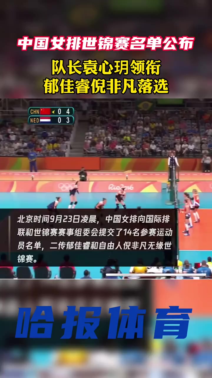 中国女排世锦赛14人名单出炉队长袁心玥领衔郁佳睿倪非凡落选