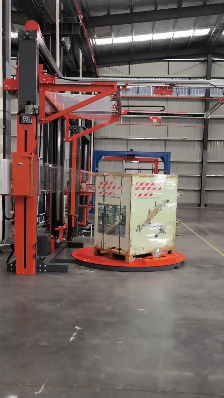 覆顶缠绕机,五面缠膜全方位保护货物,防尘防潮,全自动操作节省人力