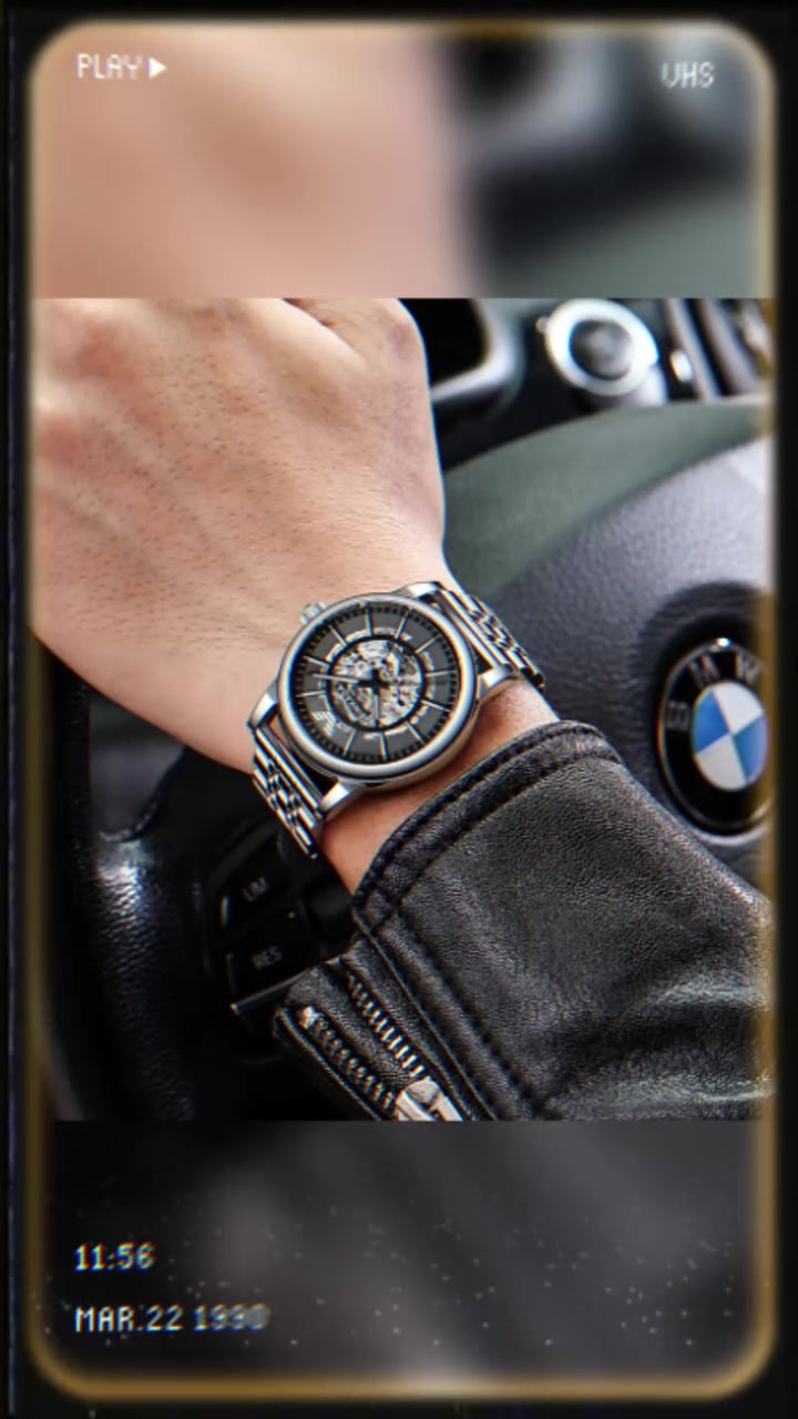 binkada宾卡达男士全自动机械手表时尚镂空商务黑武士系列