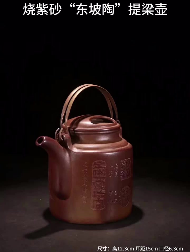 第315集|"顾景舟"款·紫砂"东坡陶"提梁壶,尺寸:高12.