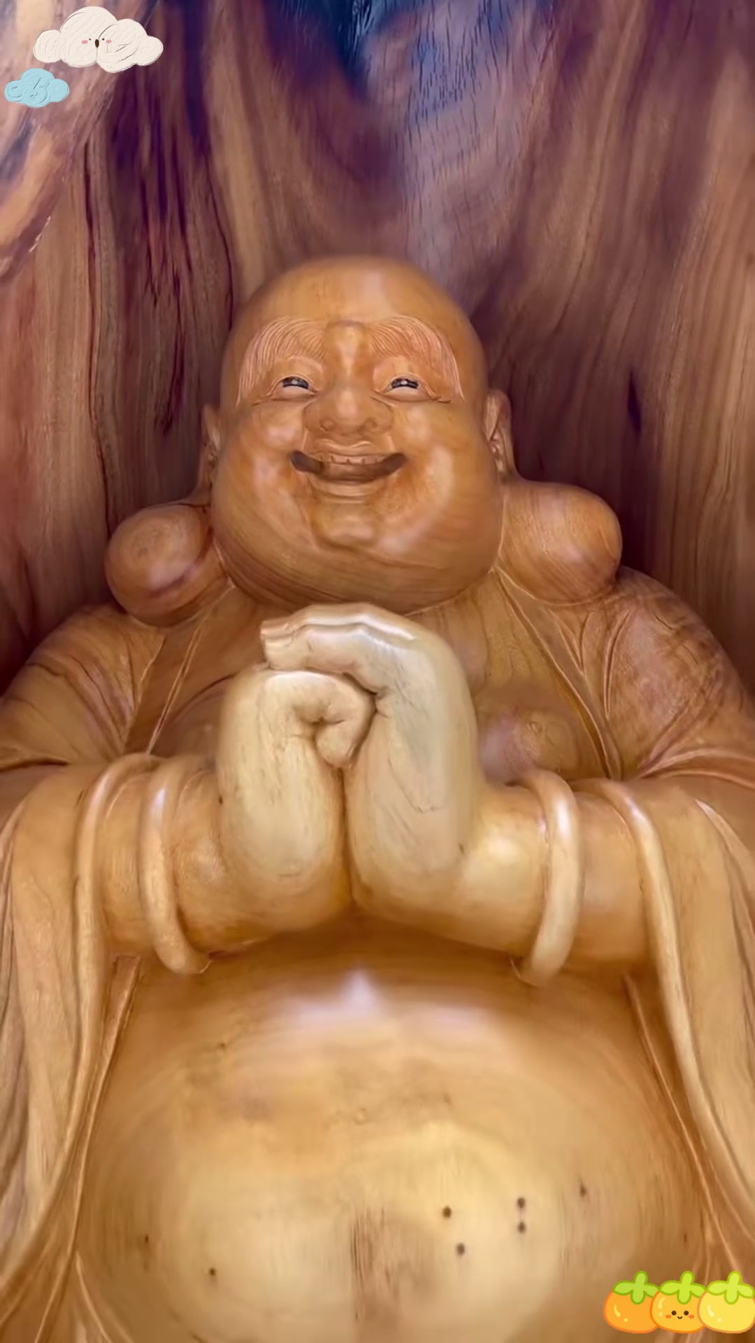 弥勒佛笑对人生,黄杨木雕根艺非凡