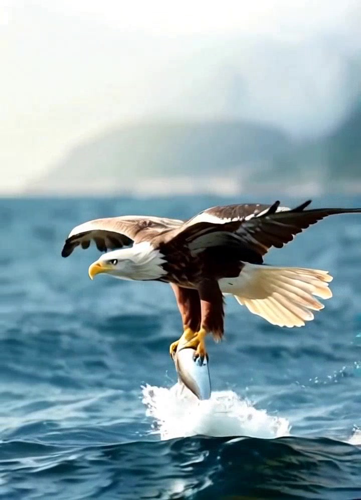 白头海雕捕鱼瞬间,被惊艳到了!