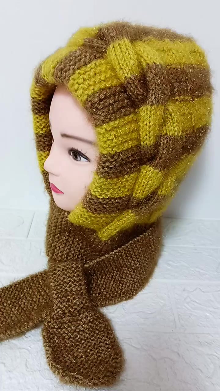 双股棋盘格风雪帽小围巾教程4