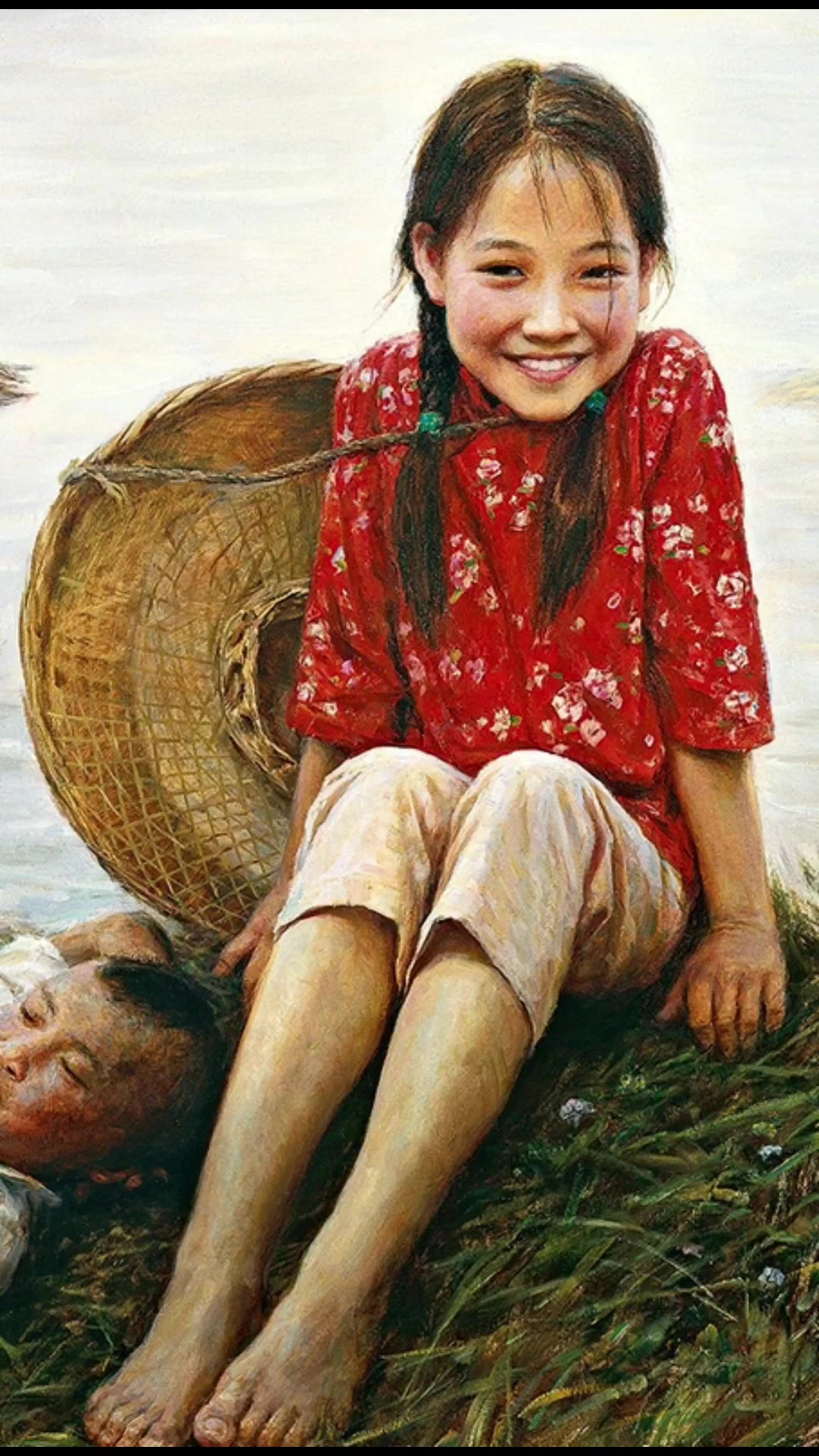 画家李自健笔下乡愁里的童年.油画