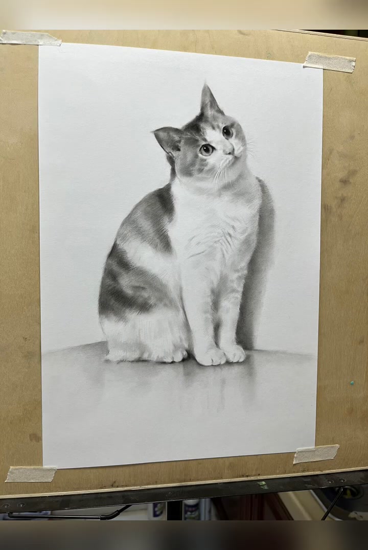 1构图与轮廓,先确定猫咪的大致位置,然后勾勒猫咪