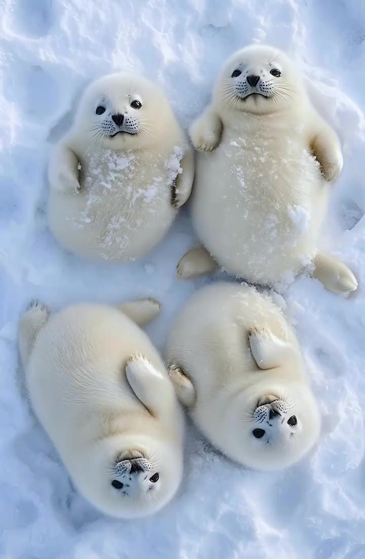 小海豹躺在雪地上晒太阳,太可爱了