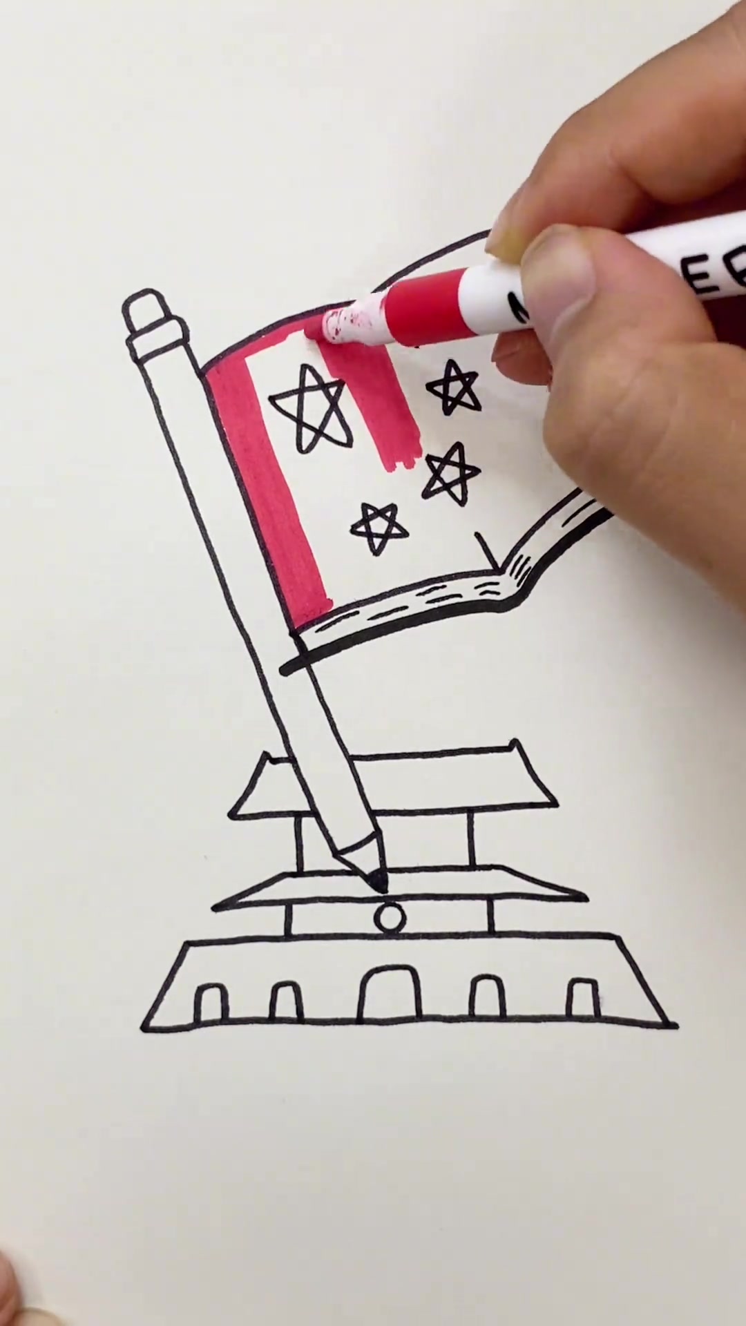 国庆节主题画,简单易学 简笔画国庆节 画画五星红旗迎风飘扬 手绘