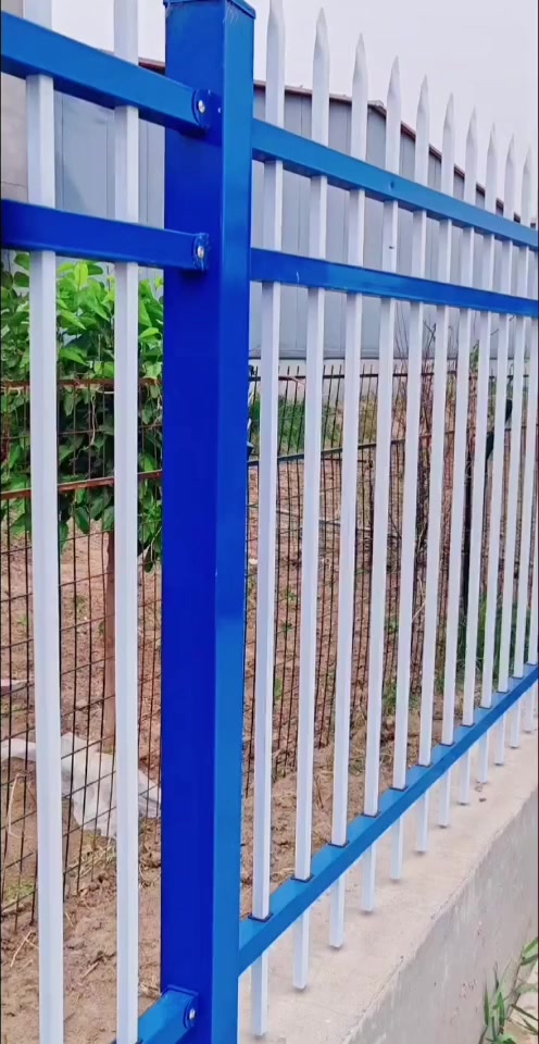 蓝白色三横梁锌钢护栏