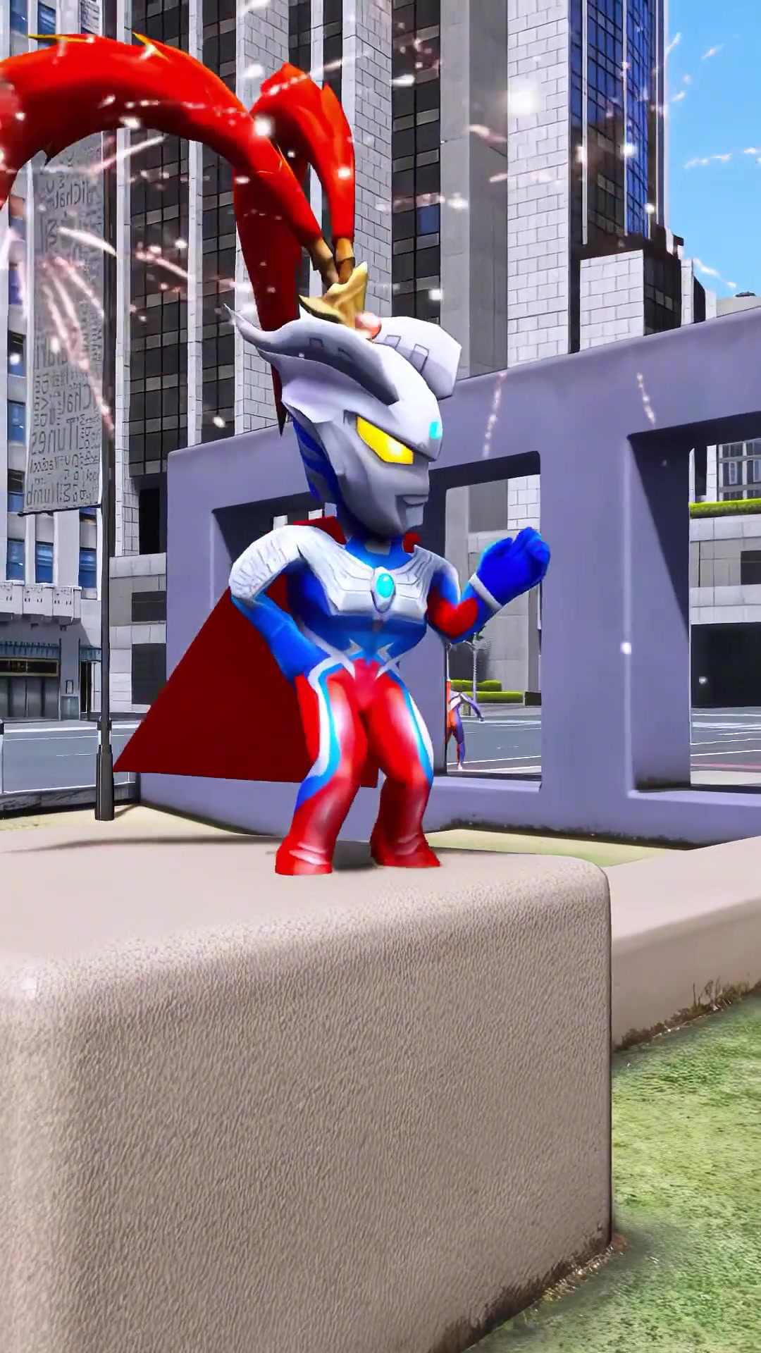 开心的奥特曼在城市中唱歌跳舞