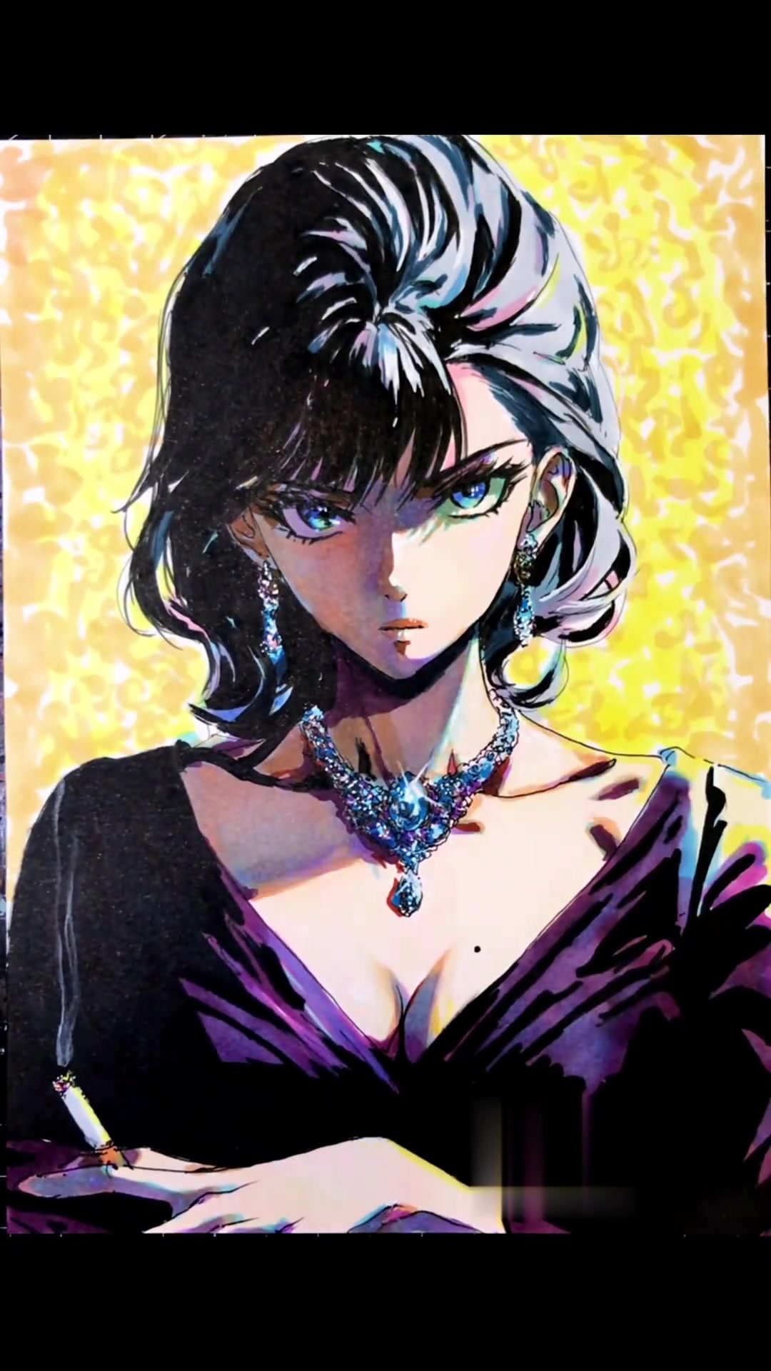 马克笔手绘复古漫画浅紫灰色头发画法