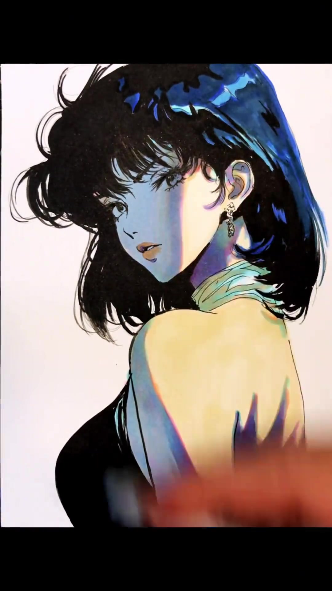 马克笔手绘复古漫画citypop蓝调头发画法