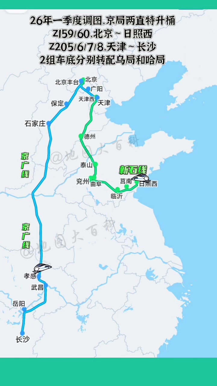 2026年铁路一季度调图,北京局两对z字头直特升桶z159/160,北京~日照西