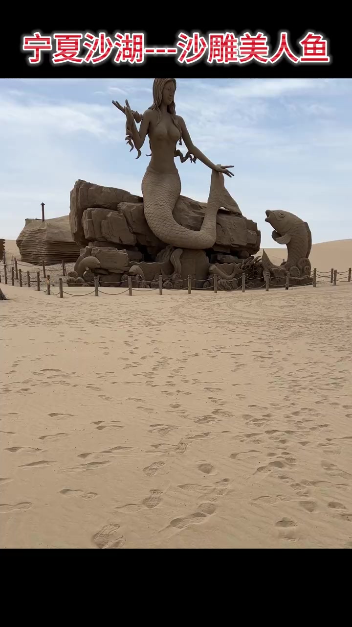 宁夏沙湖惊现金色沙雕美人鱼,太惊艳啦